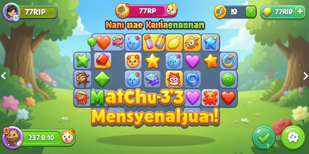 Tangkapan layar permainan 77RP menunjukkan momen seru mencocokkan elemen.