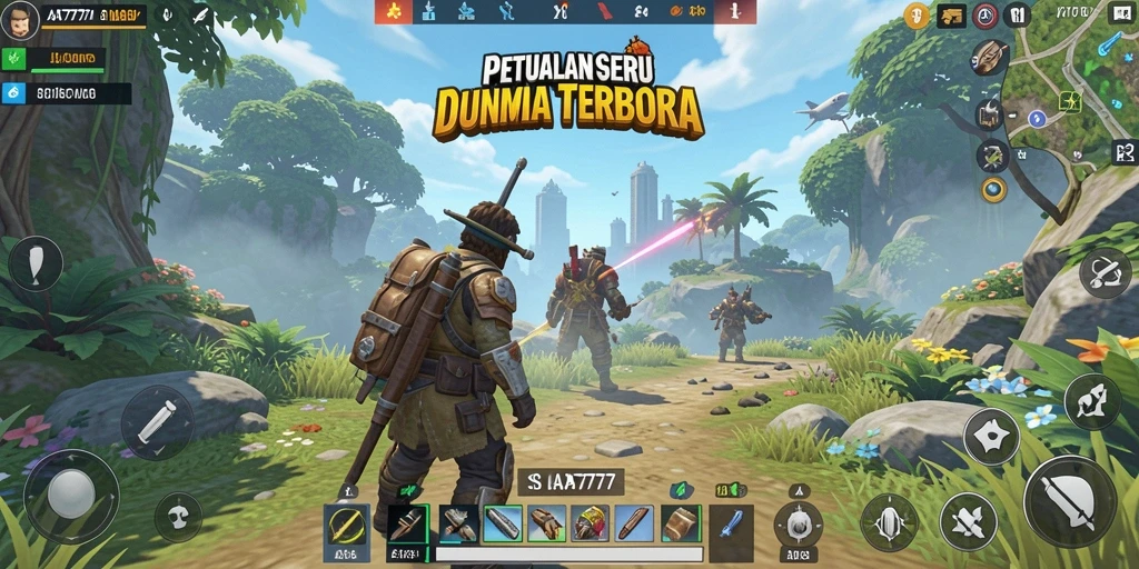 Screenshot A7777 menampilkan momen mendebarkan gameplay dunia terbuka.