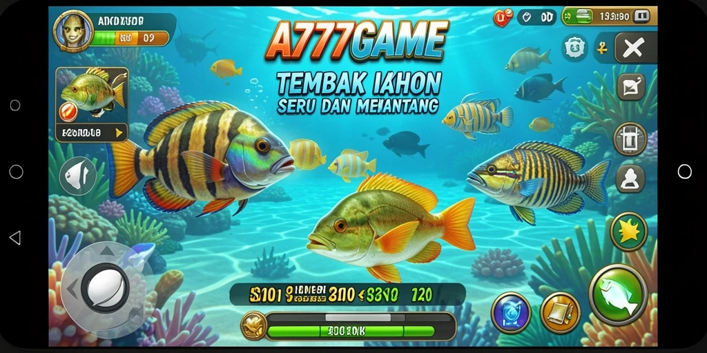 Screenshot gameplay A777GAME menampilkan aksi menembak ikan yang seru.