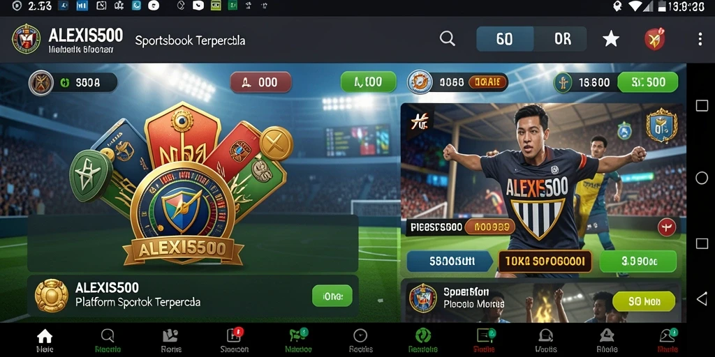 Screenshot utama ALEXIS500 menampilkan pengalaman taruhan olahraga yang menarik.