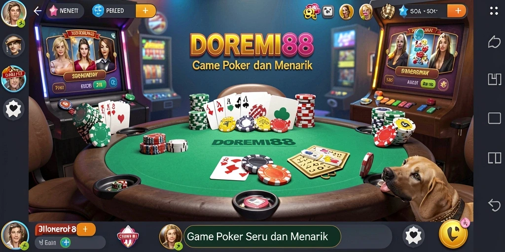Screenshot utama DOREMI88 menampilkan gameplay poker yang mendebarkan.