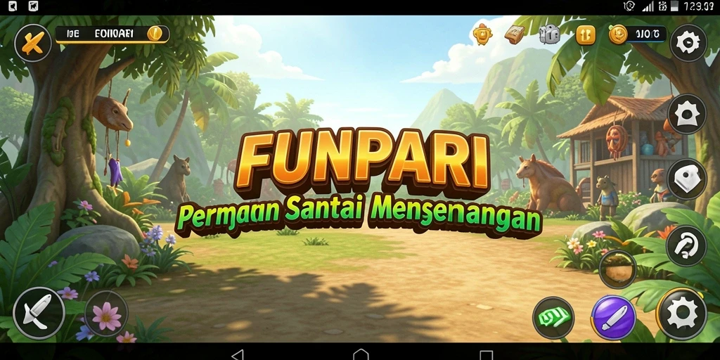 Screenshot utama FUNPARI menampilkan gameplay yang ceria dan penuh warna.