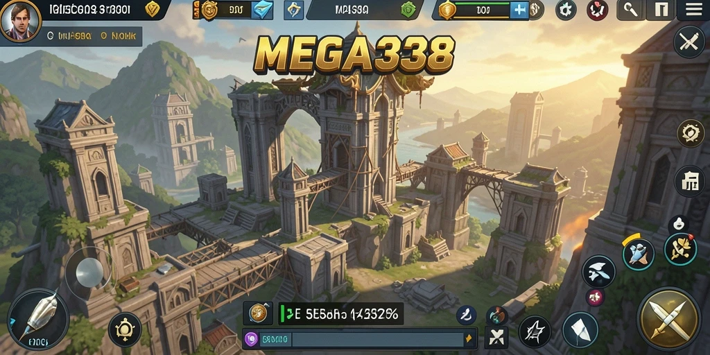 Tangkapan layar gameplay MEGA338 menampilkan pertahanan menara yang epik.