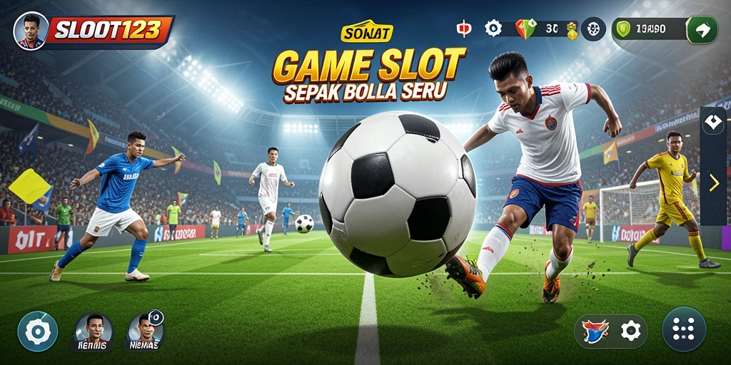 Tampilan gameplay SLOT123 yang mendebarkan dengan tema sepak bola.