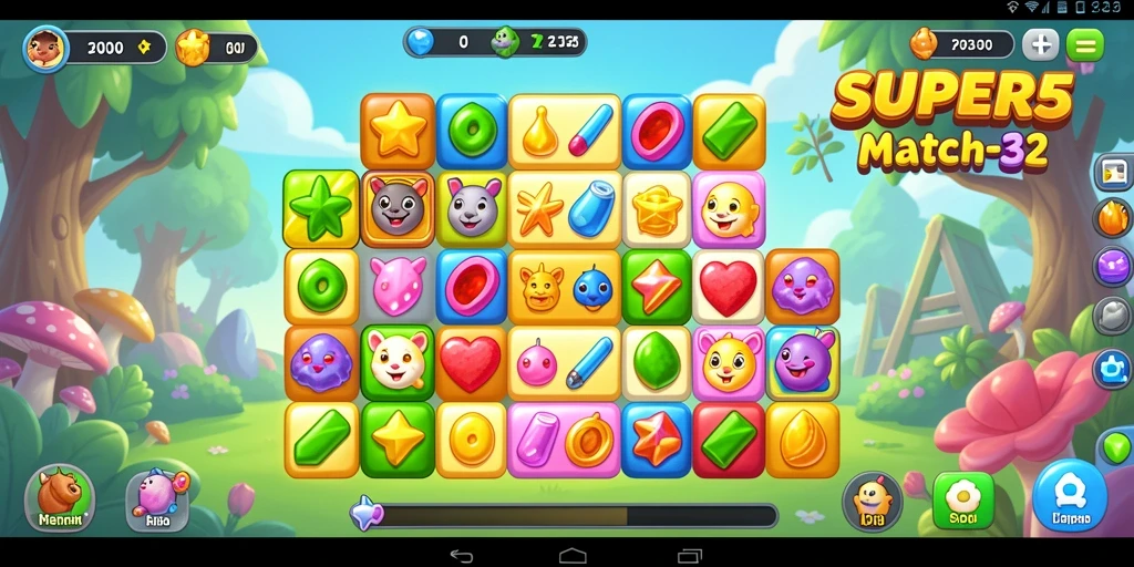 Screenshot gameplay SUPER5 menampilkan aksi seru dalam permainan Match-3.