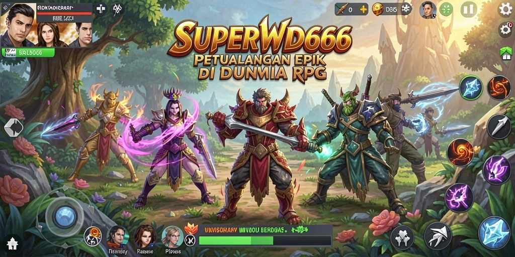 Screenshot utama SUPERWD666 menampilkan karakter beraksi dalam pertempuran RPG yang mendebarkan.