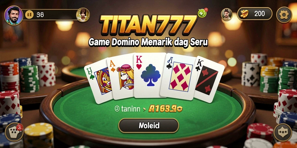 Screenshot gameplay TITAN777 yang menunjukkan pertarungan strategi domino.